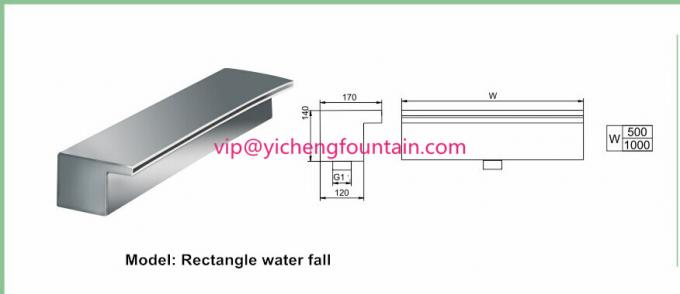 Rectangle Shaped Water Fountain Equipment Waterfall Nozzle With Led Strip Light